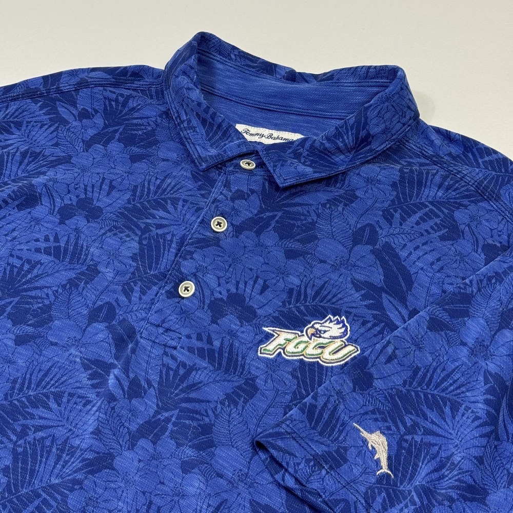 Tommy Bahama Florida Gulf Coast Polo Shirt Hawaiian Floral NCAA Blue Men's 2XL
